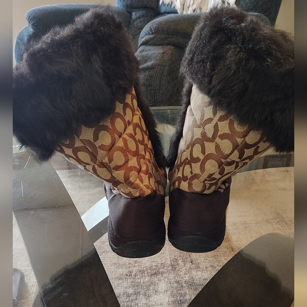 Coach Black and Brown Fur-Trim Winter Boots - Picture 2 of 6